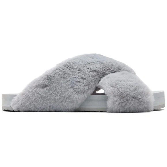Toms Susie Eva Cross-Over Slippers Grey Plush Faux Fur House Bedroom NIB - Picture 3 of 8